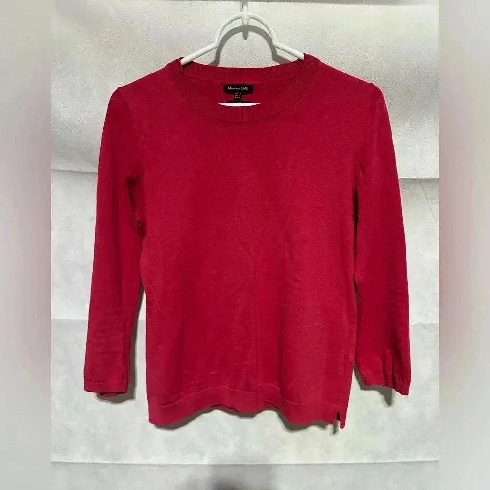 MASSIMO DUTTI Women’s Crew Neck Jumper Sweater Small Pink 100% Cotton Classic